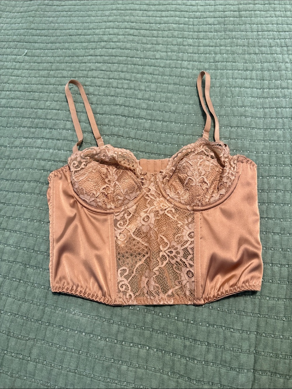 Lace Trim Longline Bralette Corset Top - Blush Nude